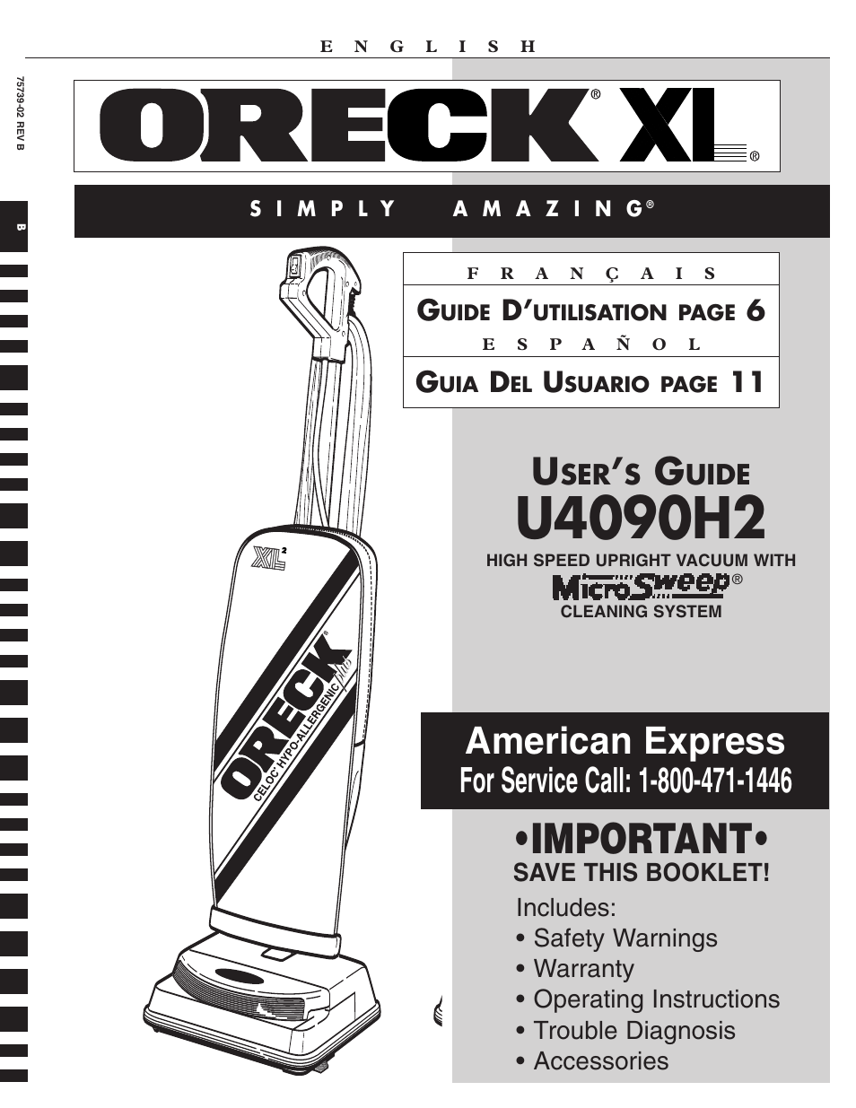 Oreck MICROSWEEP U4090H2 User Manual | 16 pages