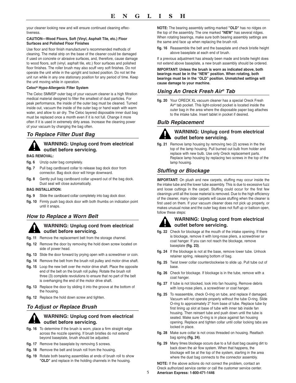 How to replace a worn belt, Using an oreck fresh air, Bulb replacement | Stuffing or blockage | Oreck MICROSWEEP U4090H2 User Manual | Page 6 / 16