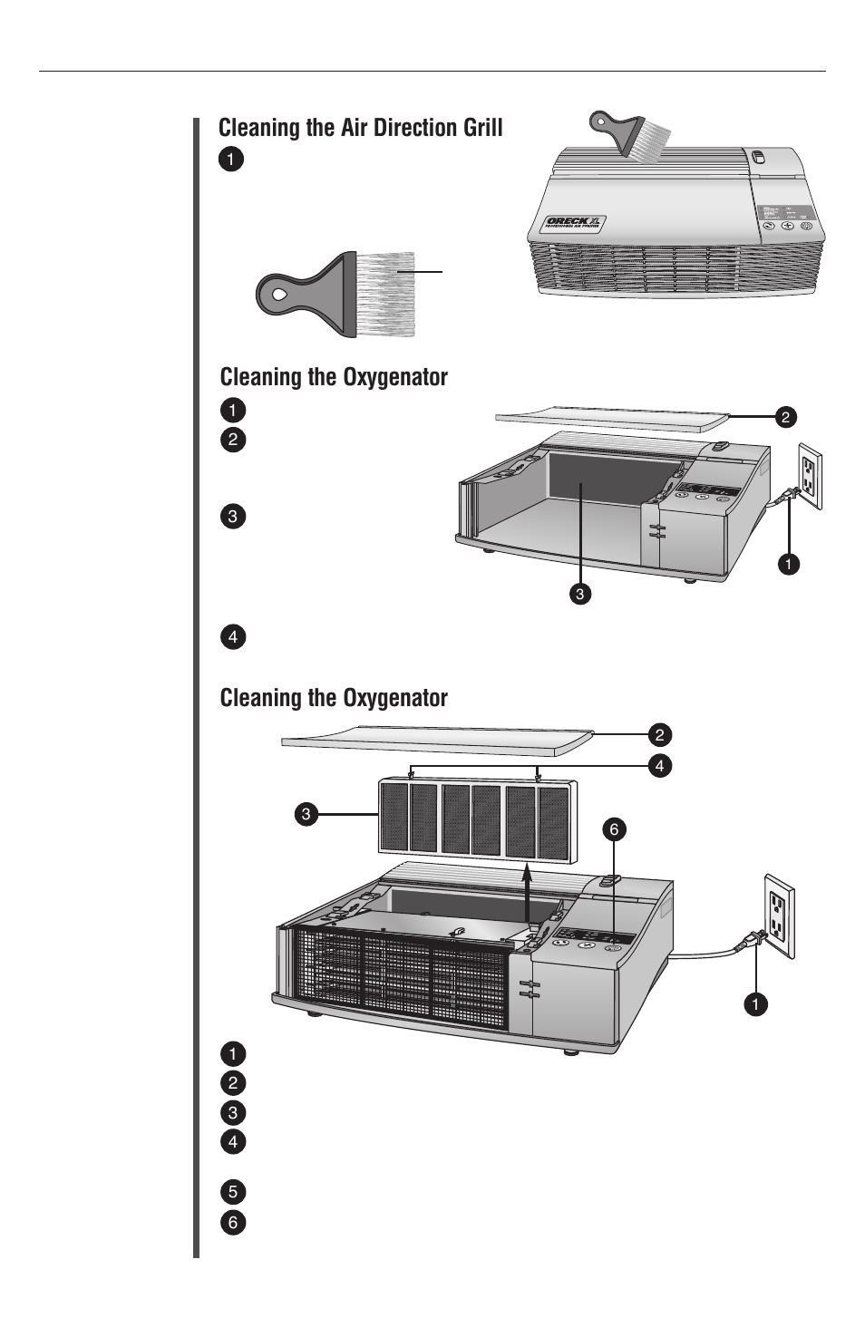 Maintenance, 10 cleaning the air direction grill, Cleaning the oxygenator | Oreck XL Рrofessional air purifier AIRP Series User Manual | Page 10 / 36