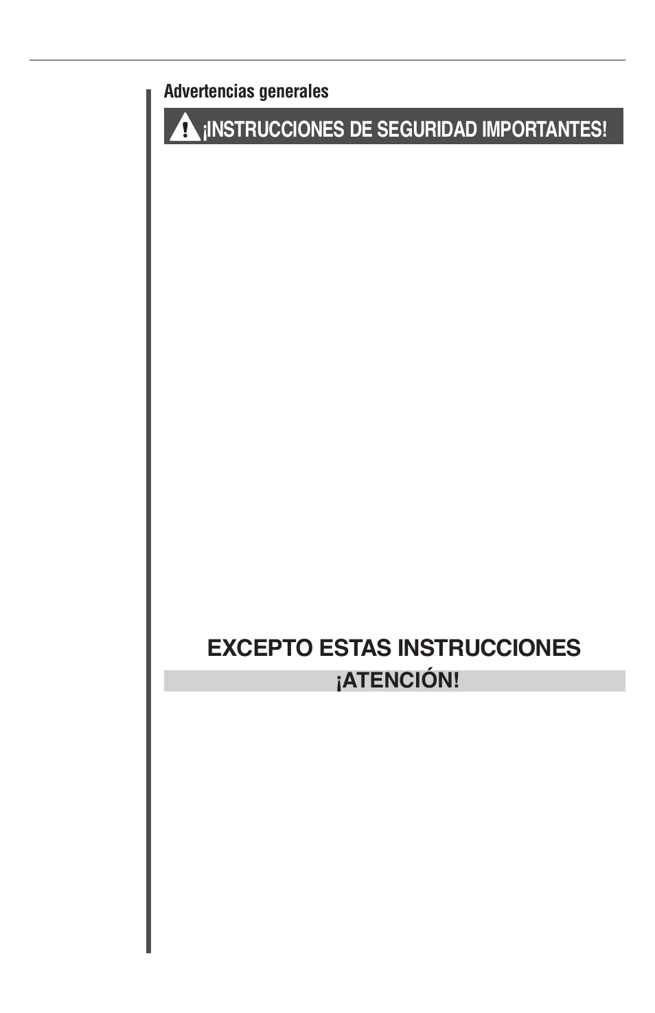 Seguridad, Excepto­estas­instrucciones, Instrucciones­de­seguridad­importantes | Atención, Advertencias generales, Para uso comercial | Oreck XL Рrofessional air purifier AIRP Series User Manual | Page 28 / 36