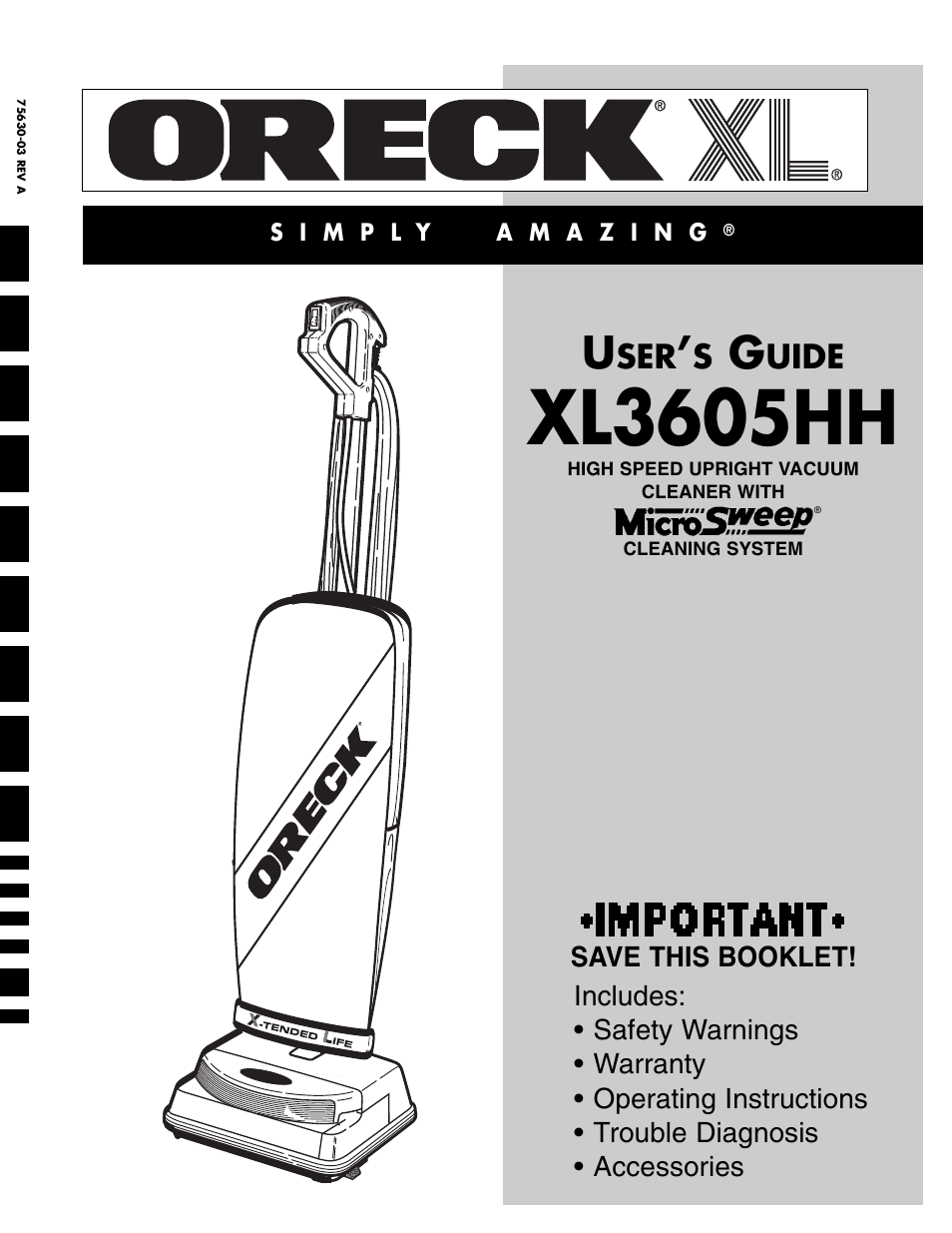 Oreck XL3605HH User Manual | 8 pages