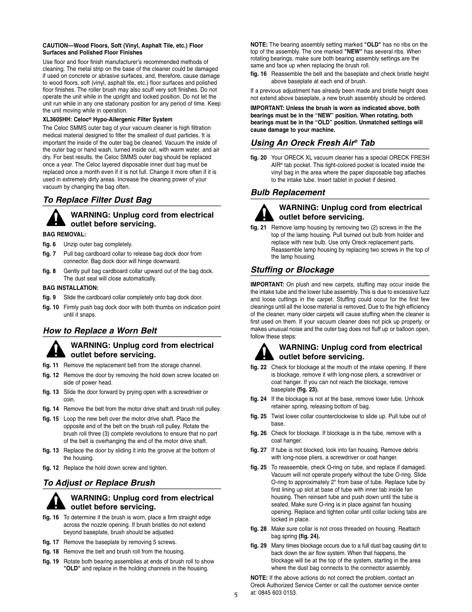 How to replace a worn belt, Using an oreck fresh air, Bulb replacement | Stuffing or blockage | Oreck XL3605HH User Manual | Page 6 / 8