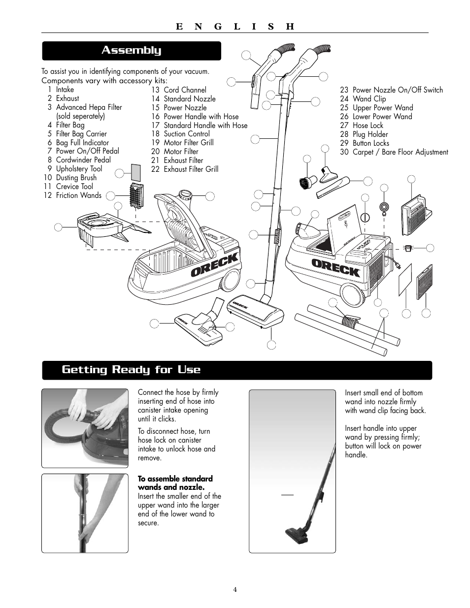 Ssembly, Etting, Eady for | Oreck DUTCHTECH DTX 1100 User Manual | Page 4 / 19