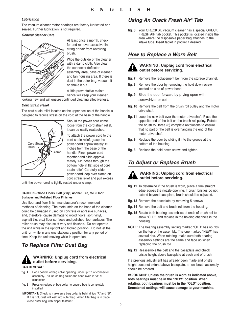 Using an oreck fresh air, How to replace a worn belt | Oreck XL U2007RH User Manual | Page 6 / 8