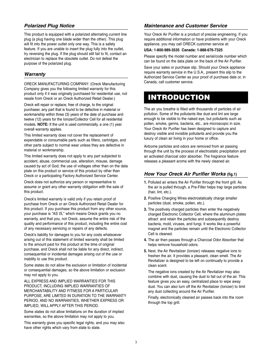 Introduction | Oreck XL Рrofessional air purifier  AIR8 Series User Manual | Page 3 / 8