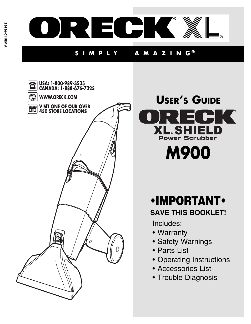 Oreck XL SHIELD Power Scrubber M900 User Manual | 8 pages