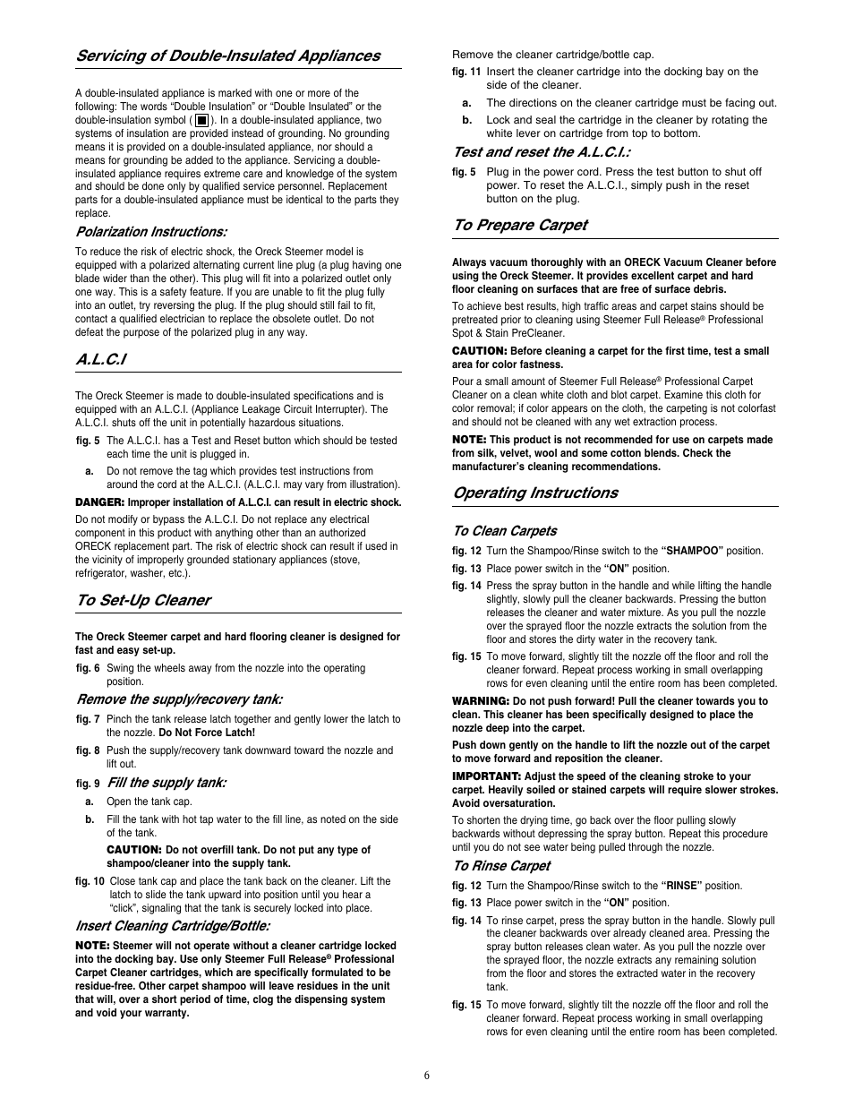 Servicing of double-insulated appliances, A.l.c.i, Operating instructions | Oreck XL SHIELD Power Scrubber M900 User Manual | Page 6 / 8