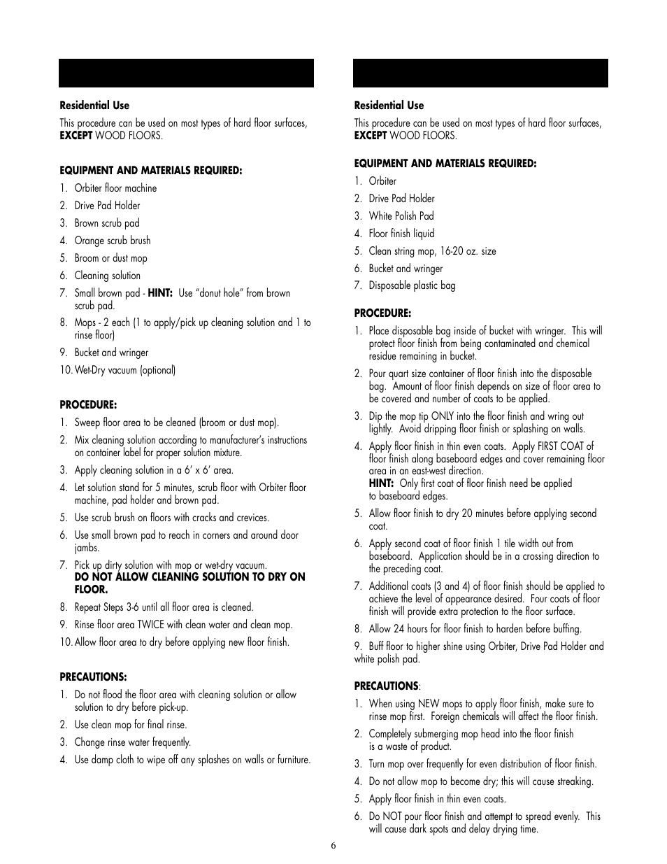 Crubbing, Rocedure, Efinishing | Loors | Oreck ORBITER ORB480 User Manual | Page 6 / 8