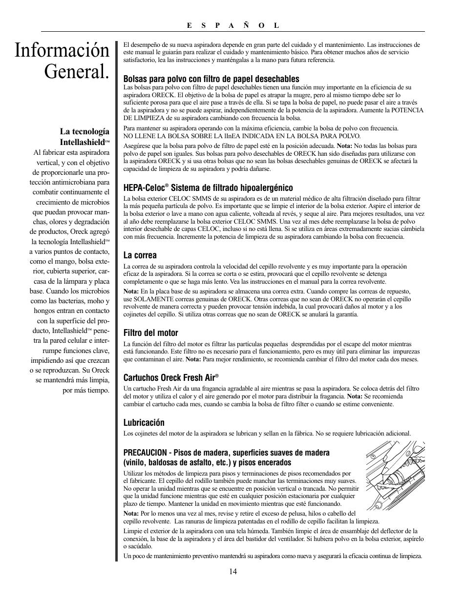 Información general | Oreck XL21 User Manual | Page 14 / 28