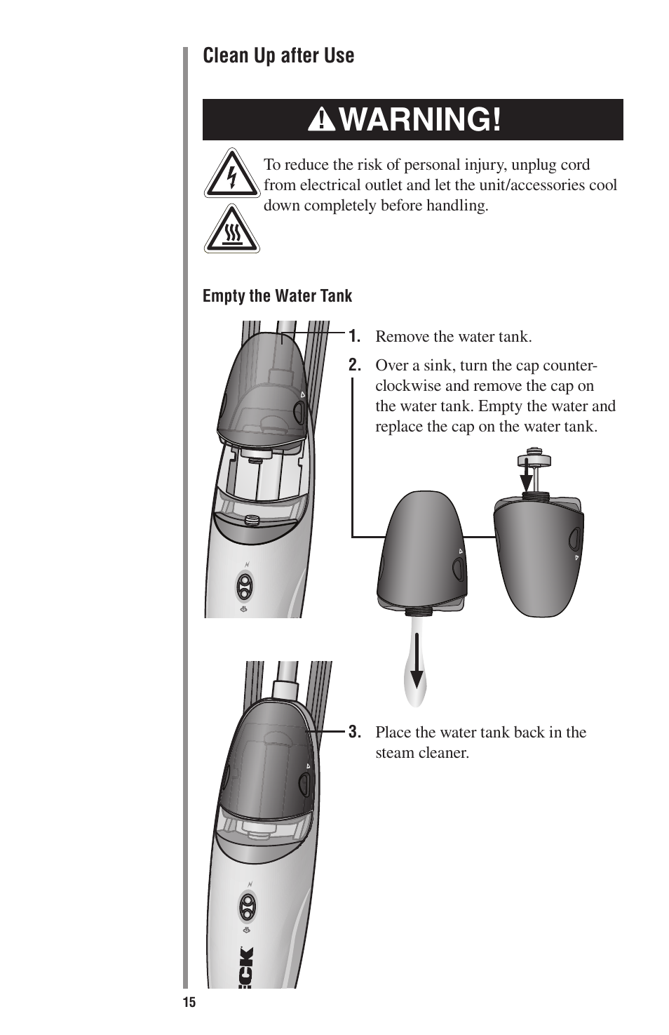 Warning | Oreck 75 User Manual | Page 15 / 24