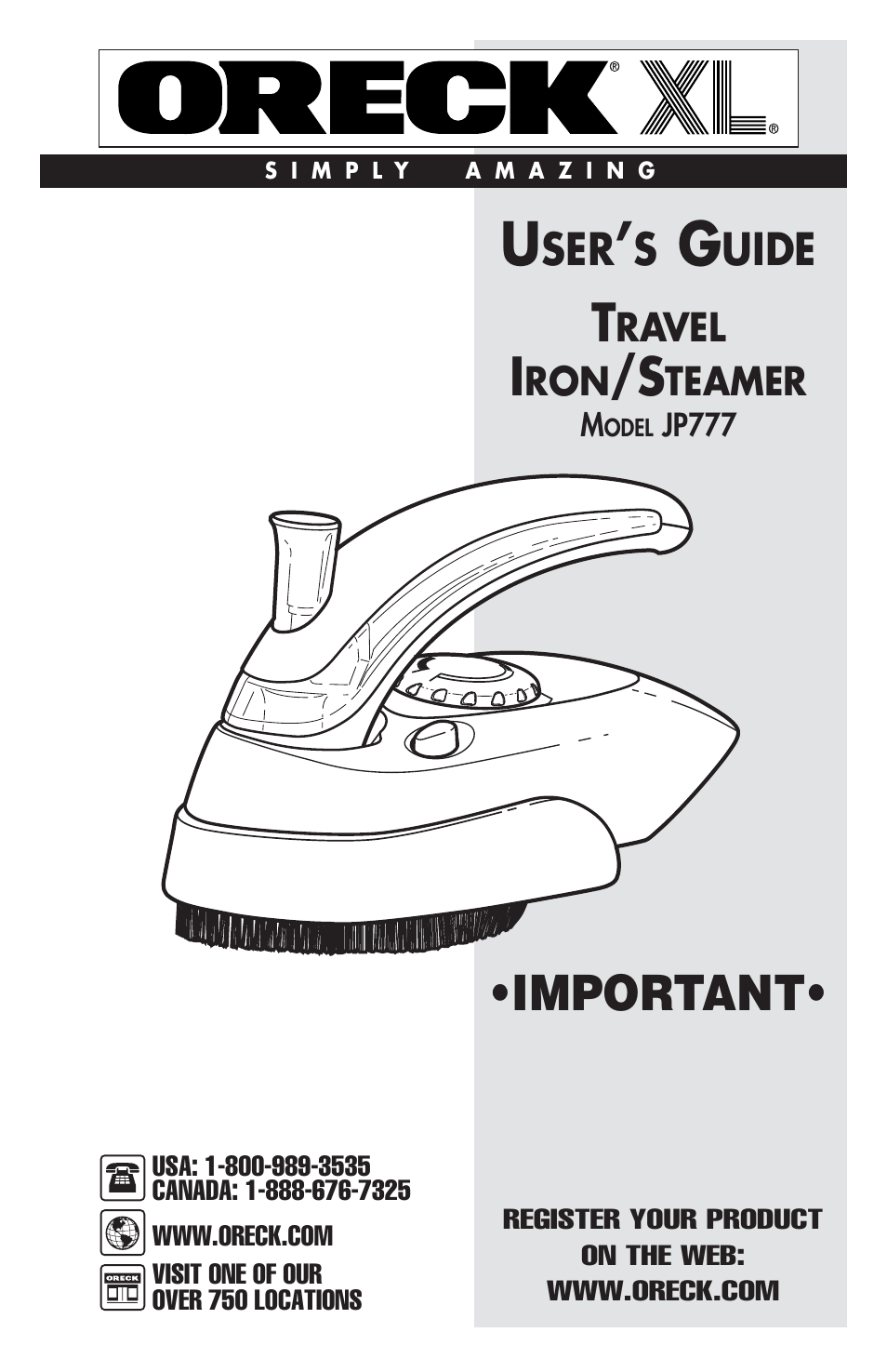 Oreck JP777 User Manual | 7 pages