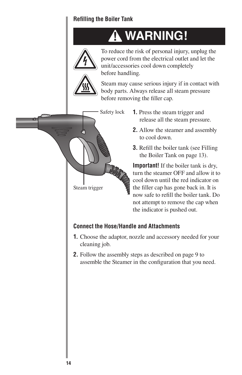 Warning | Oreck STEAM-ALL STEAM200 User Manual | Page 14 / 24