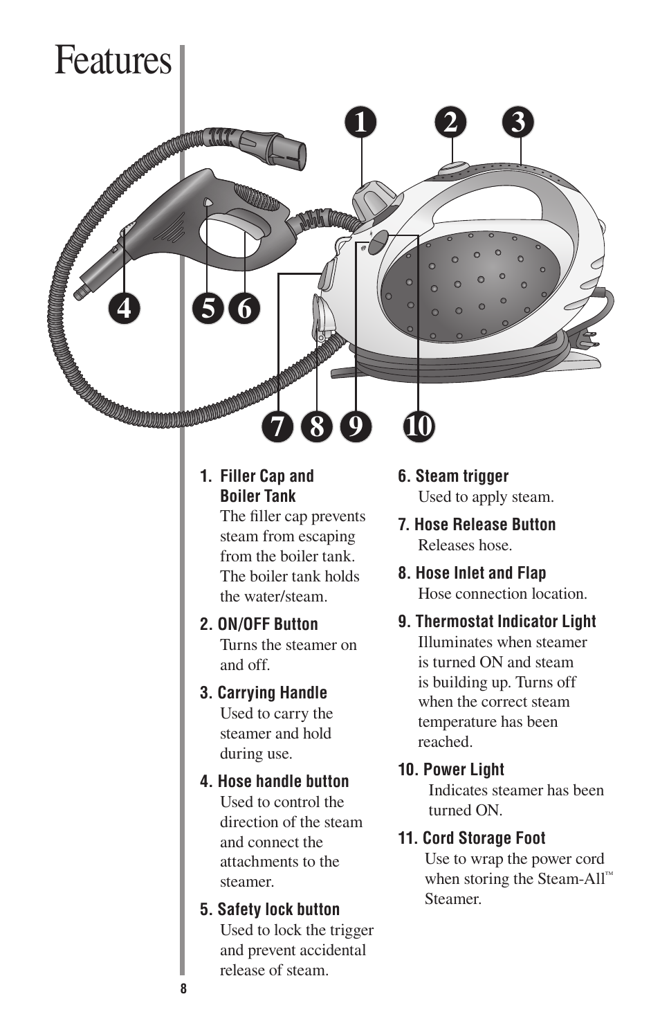 Features | Oreck STEAM-ALL STEAM200 User Manual | Page 8 / 24