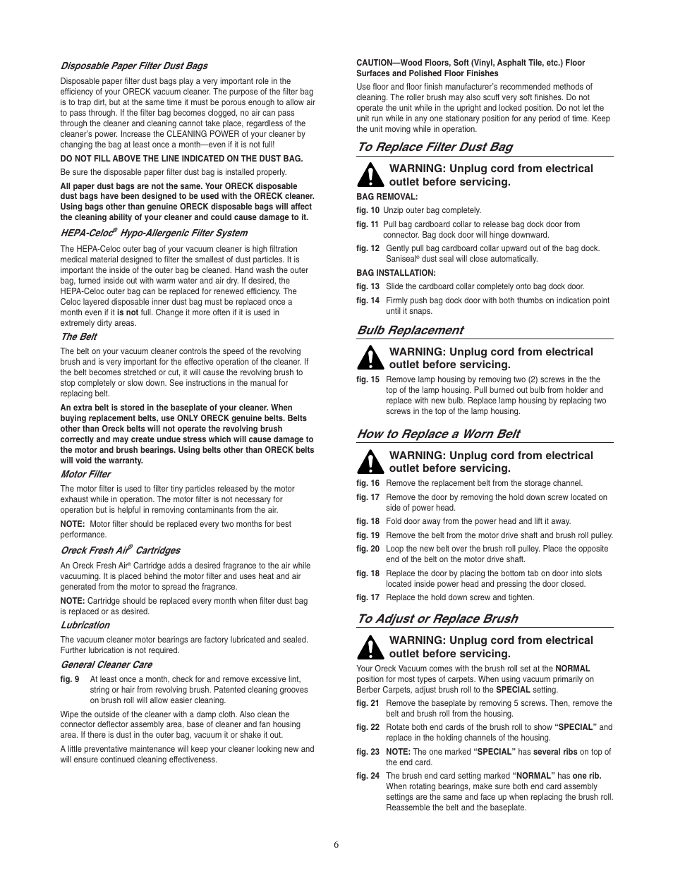 Bulb replacement, How to replace a worn belt | Oreck 77224-01REVC User Manual | Page 7 / 8