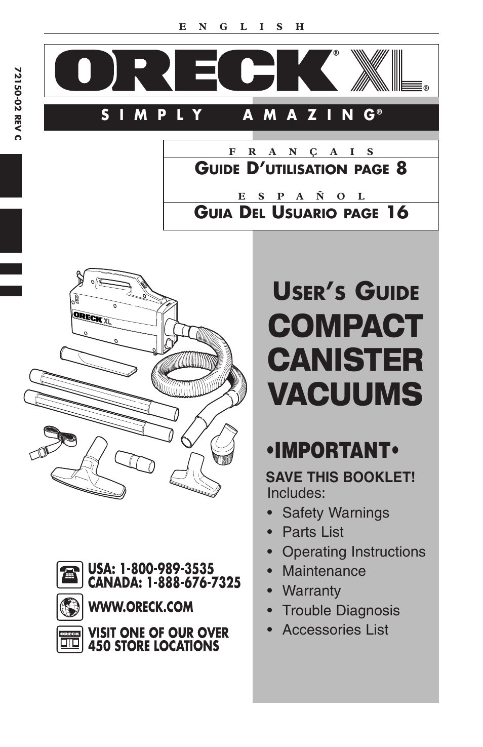 Oreck compact canister Vaccum User Manual | 24 pages