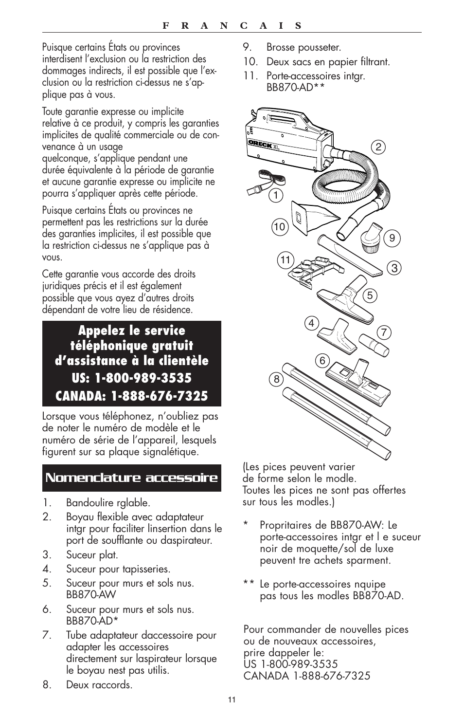 Nomenclature accessoire | Oreck compact canister Vaccum User Manual | Page 12 / 24