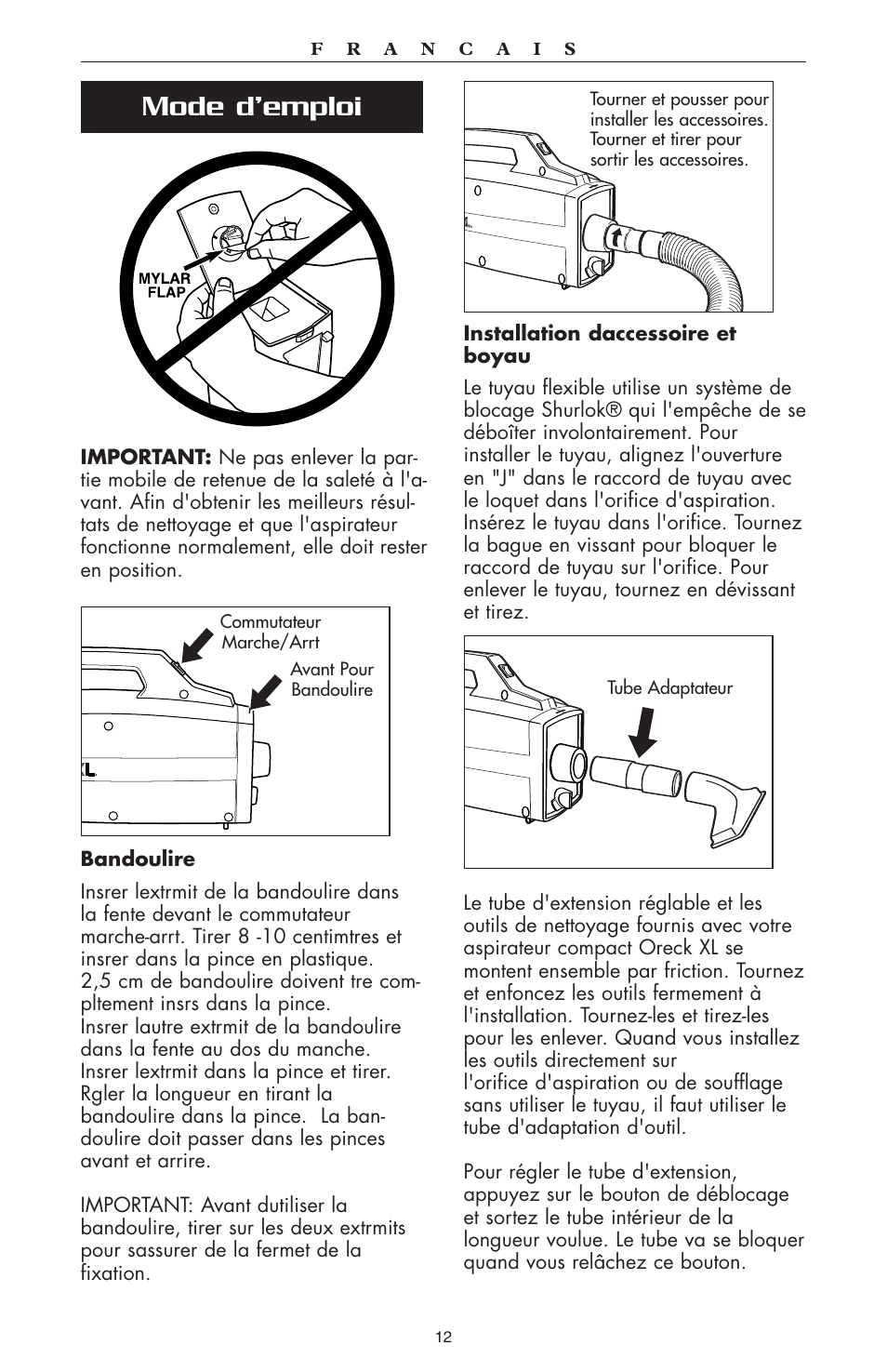 Mode d’emploi | Oreck compact canister Vaccum User Manual | Page 13 / 24