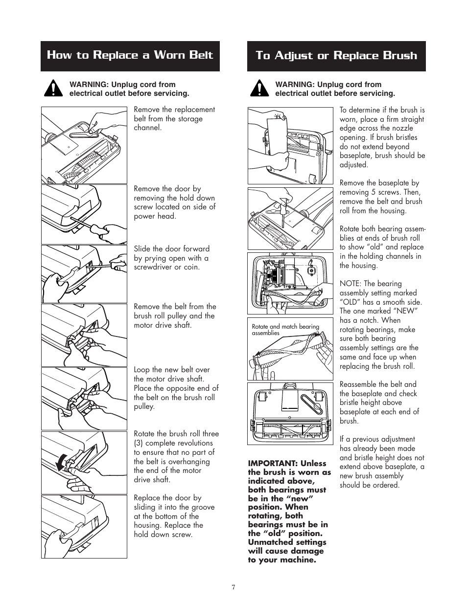 Ow to, Eplace a, Djust or | Eplace, Rush | Oreck XL2800HAY User Manual | Page 7 / 8