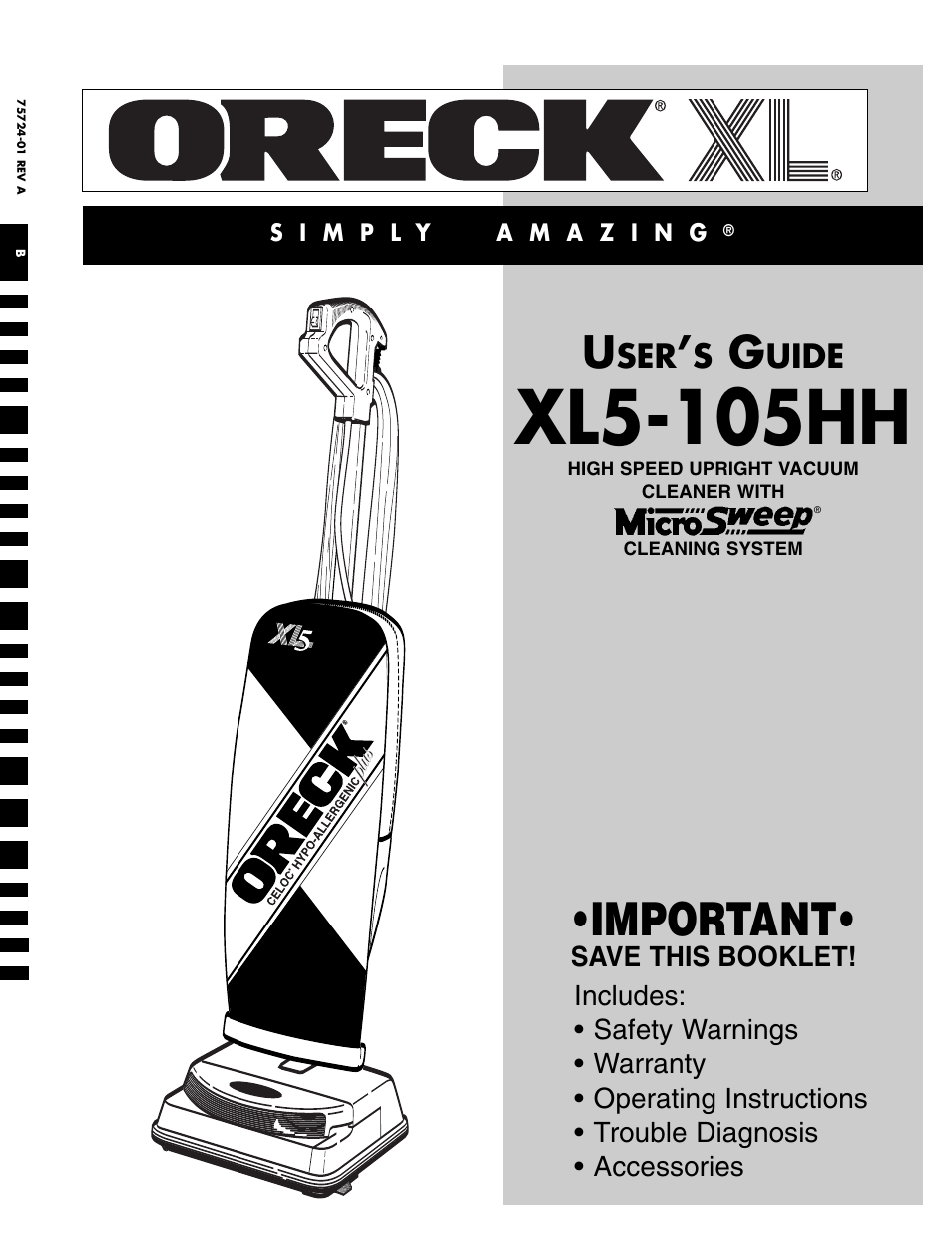Oreck XL5-105HH User Manual | 8 pages