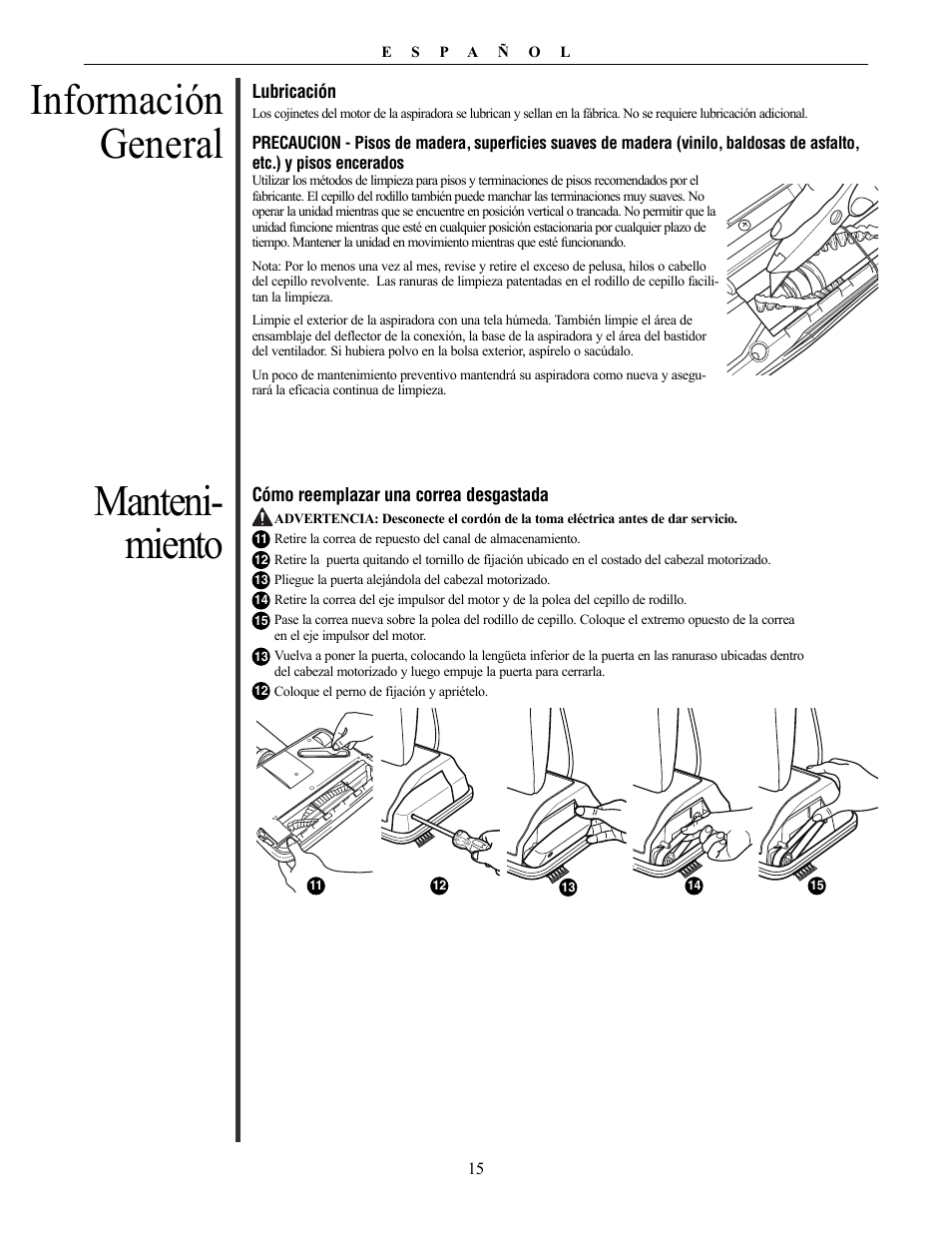 Manteni- miento, Información general | Oreck Vaccum Cleaner David User Manual | Page 15 / 28