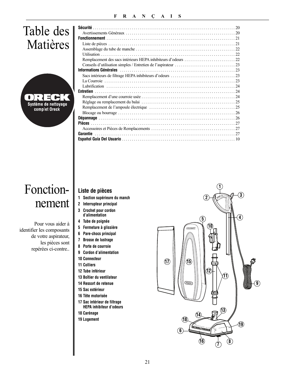 Oreck Vaccum Cleaner David User Manual | Page 21 / 28