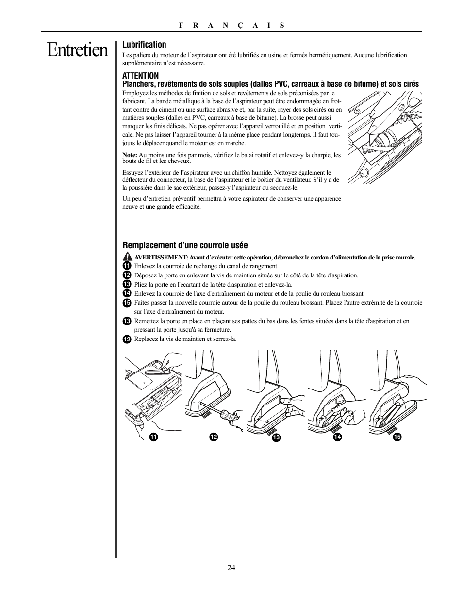 Entretien | Oreck Vaccum Cleaner David User Manual | Page 24 / 28