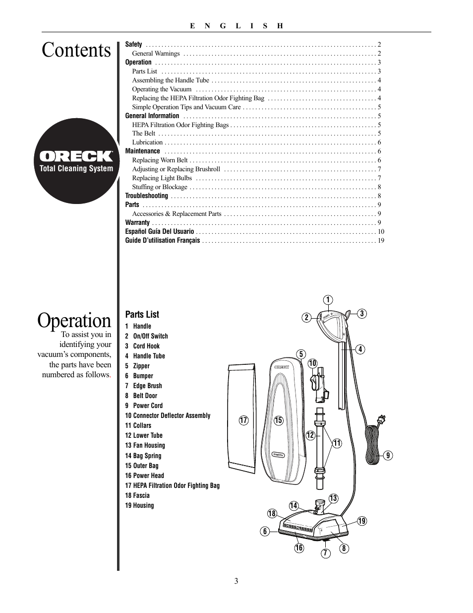 Oreck Vaccum Cleaner David User Manual | Page 3 / 28