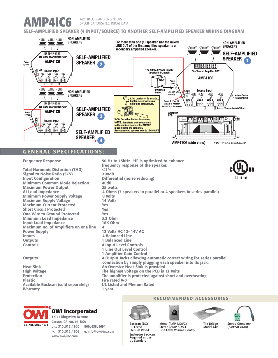 Amp4ic6, Owi incorporated | OWI AMP4IC6 User Manual | Page 2 / 2