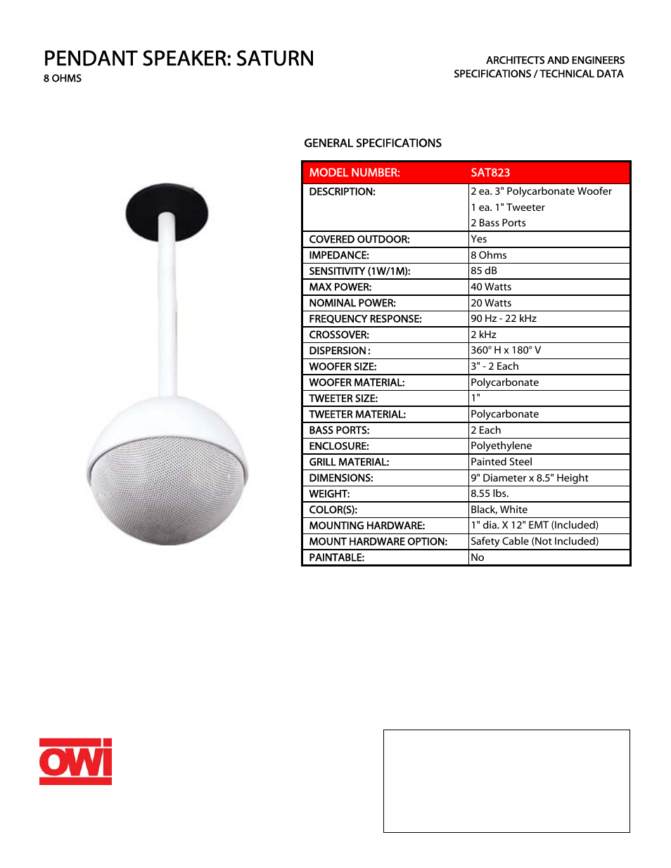 OWI Saturn SAT823 User Manual | 1 page