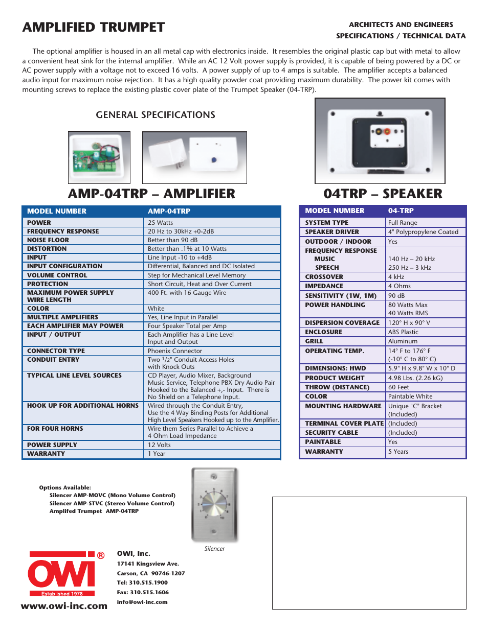 Amplified trumpet, Amp-04trp – amplifier 04trp – speaker | OWI AMP-04TRP User Manual | Page 2 / 2