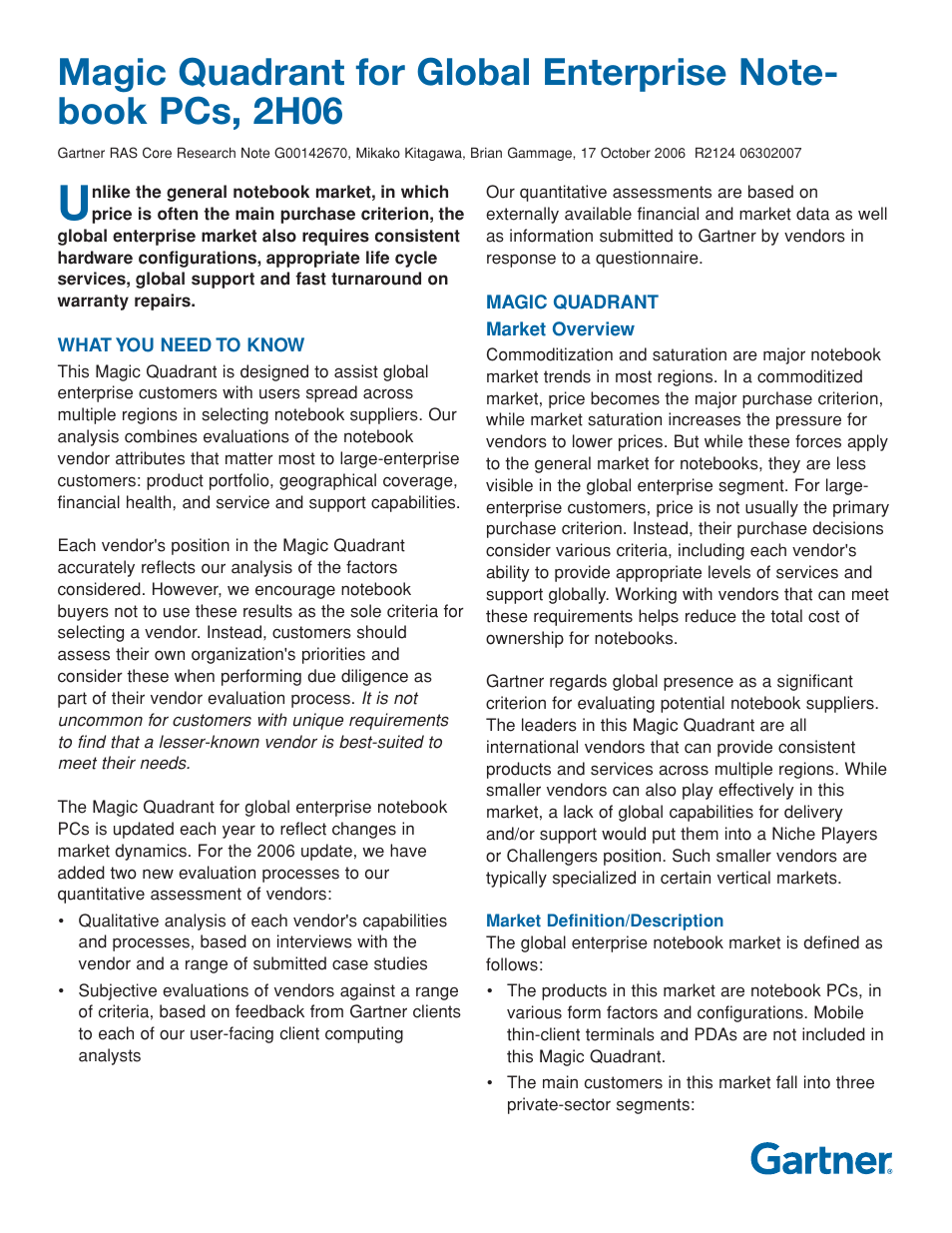 OWI Magic Quadrant for Global Enterprise 2H06 User Manual | 7 pages