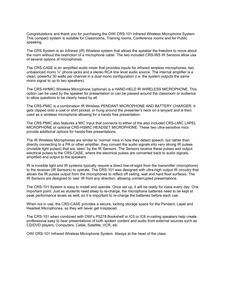 OWI CRS-101 User Manual | Page 4 / 21