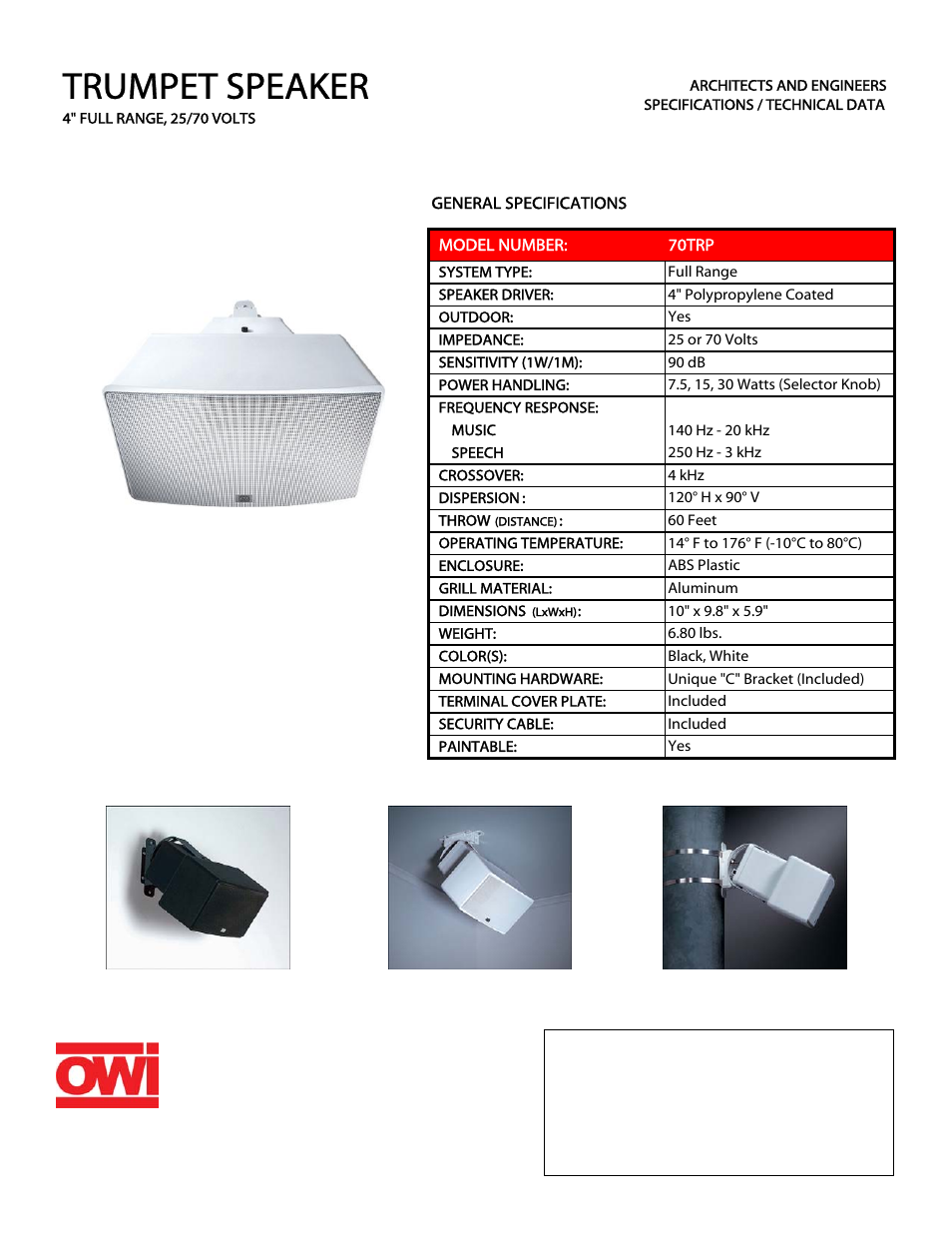 OWI 70TRP User Manual | 1 page