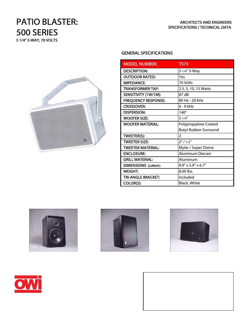 OWI Patio Blaster T573 User Manual | 1 page