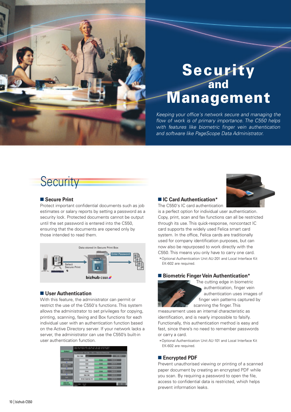 Management, Security | Oldsmobile bizhub Color Scanner C550 User Manual | Page 10 / 16