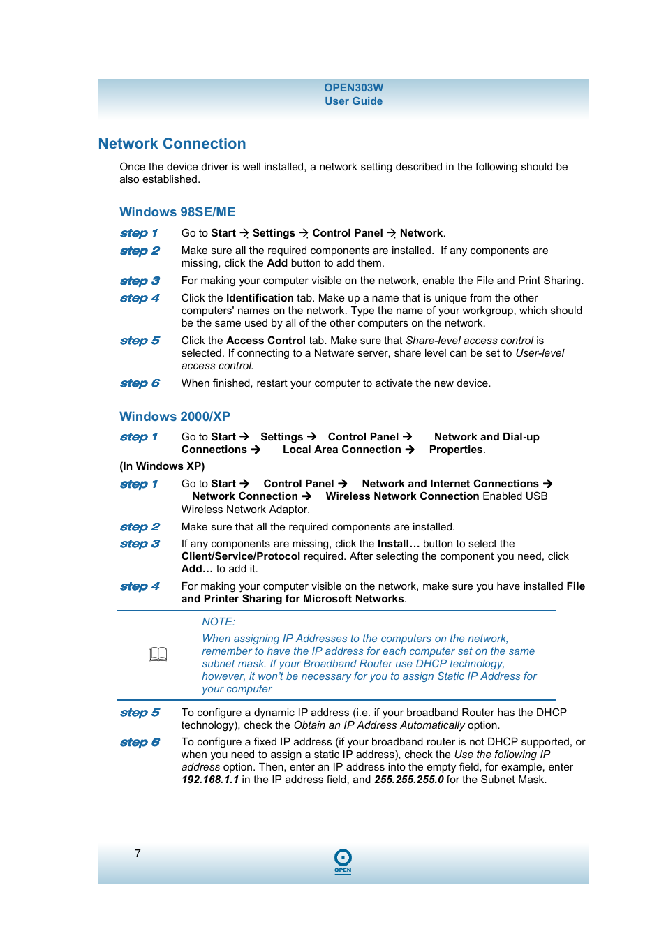 Network connection | OpenBrain Wireless USB Adaptor 303W User Manual | Page 7 / 14