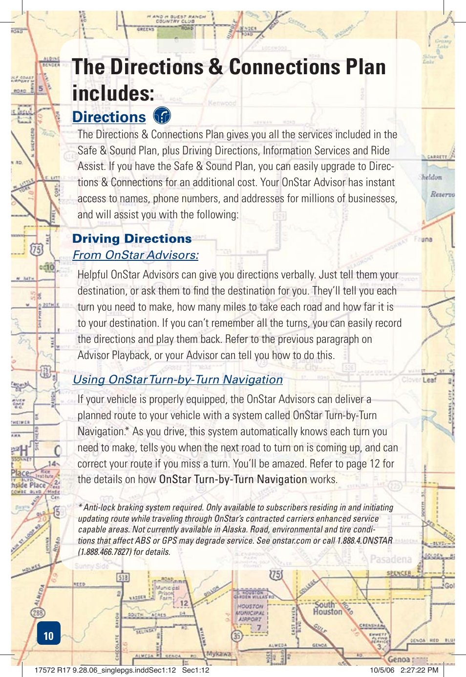 The directions & connections plan includes, Directions | OnStar 17572 R17 User Manual | Page 12 / 48