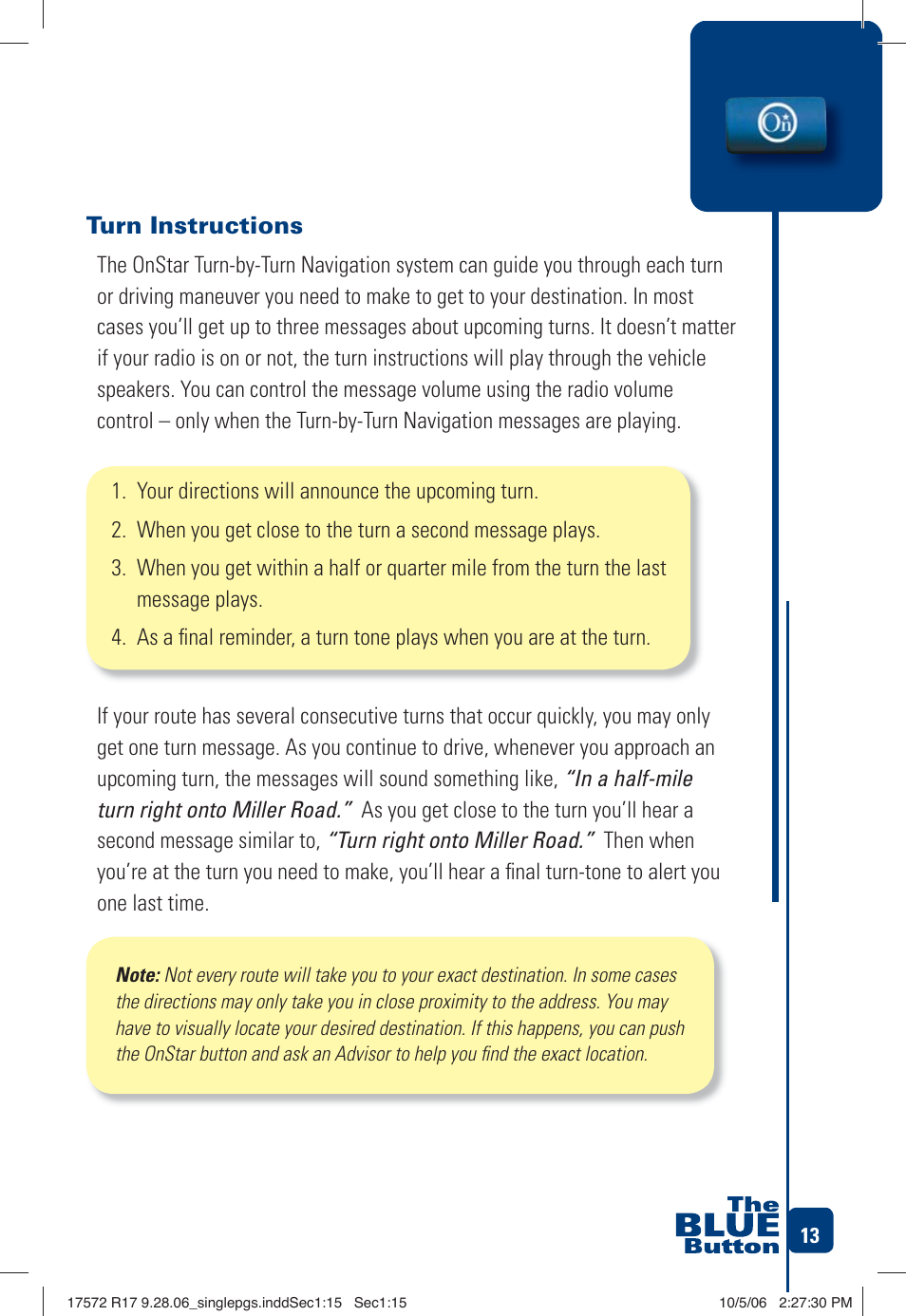 Turn instructions | OnStar 17572 R17 User Manual | Page 15 / 48