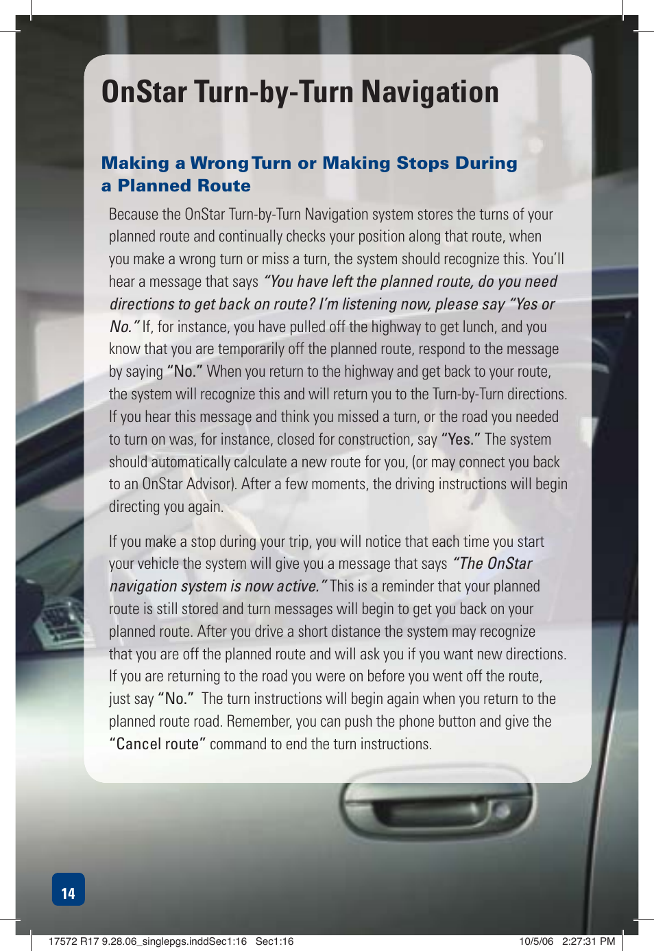 Onstar turn-by-turn navigation | OnStar 17572 R17 User Manual | Page 16 / 48
