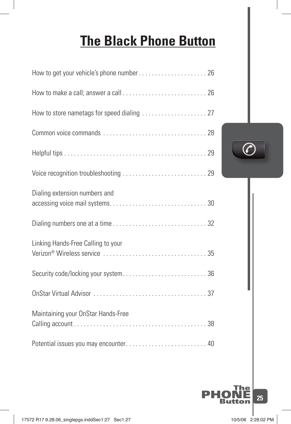 The black phone button | OnStar 17572 R17 User Manual | Page 27 / 48