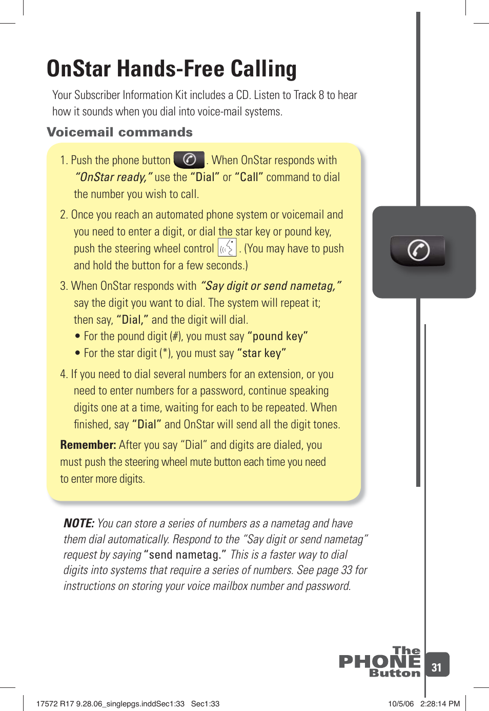 Onstar hands-free calling | OnStar 17572 R17 User Manual | Page 33 / 48