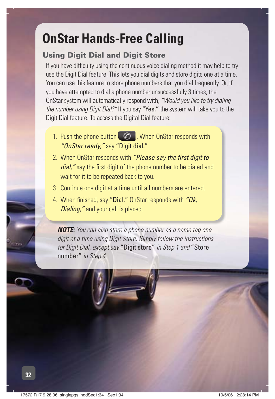 Onstar hands-free calling | OnStar 17572 R17 User Manual | Page 34 / 48