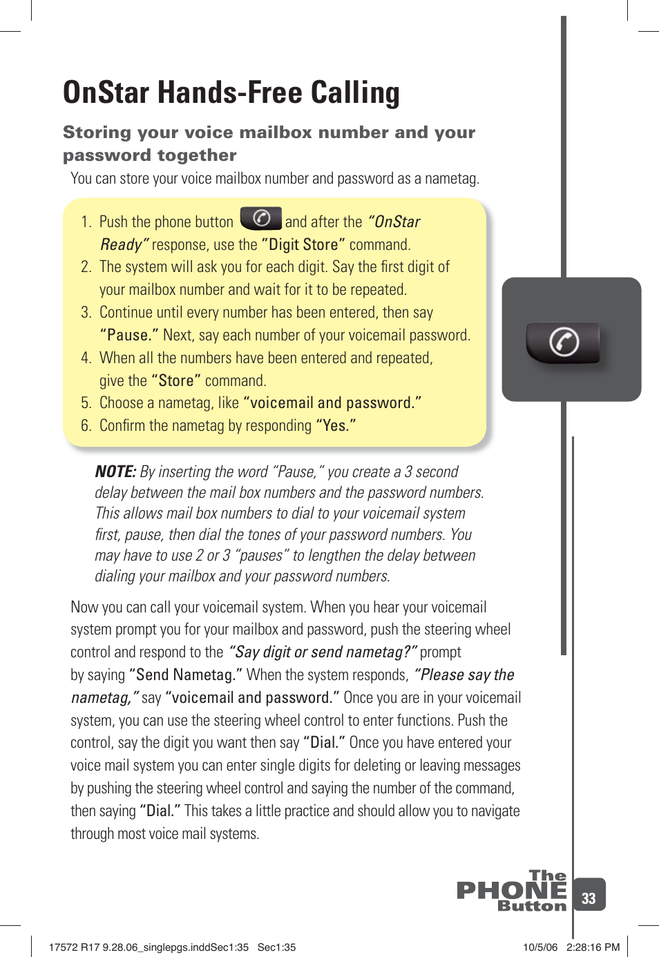 Onstar hands-free calling | OnStar 17572 R17 User Manual | Page 35 / 48