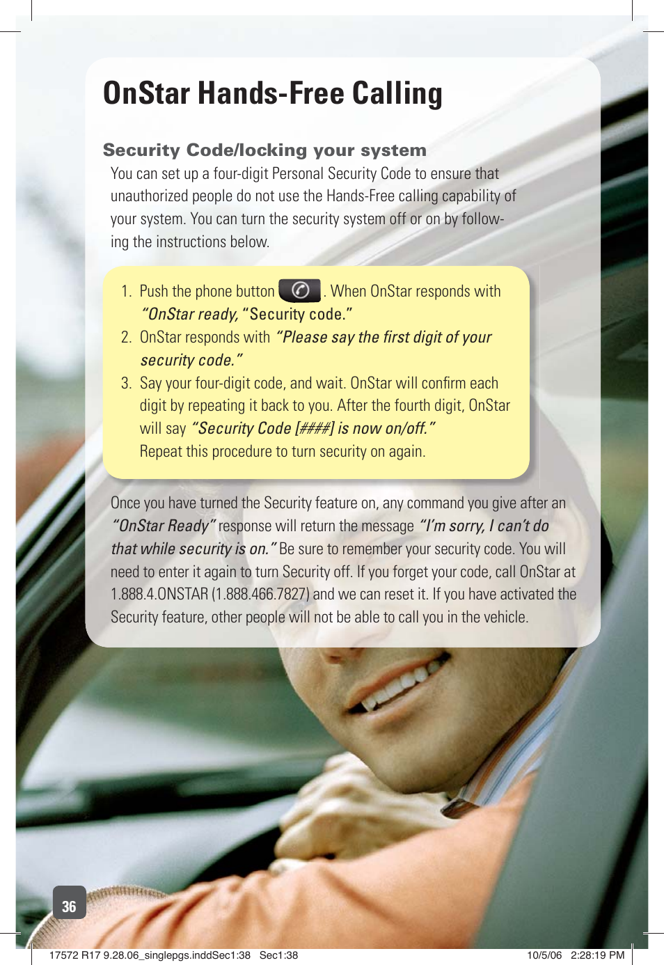 Onstar hands-free calling | OnStar 17572 R17 User Manual | Page 38 / 48