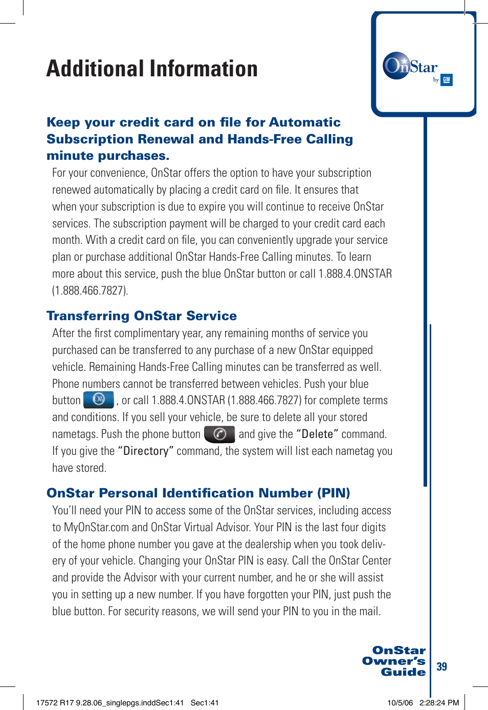 Additional information | OnStar 17572 R17 User Manual | Page 41 / 48