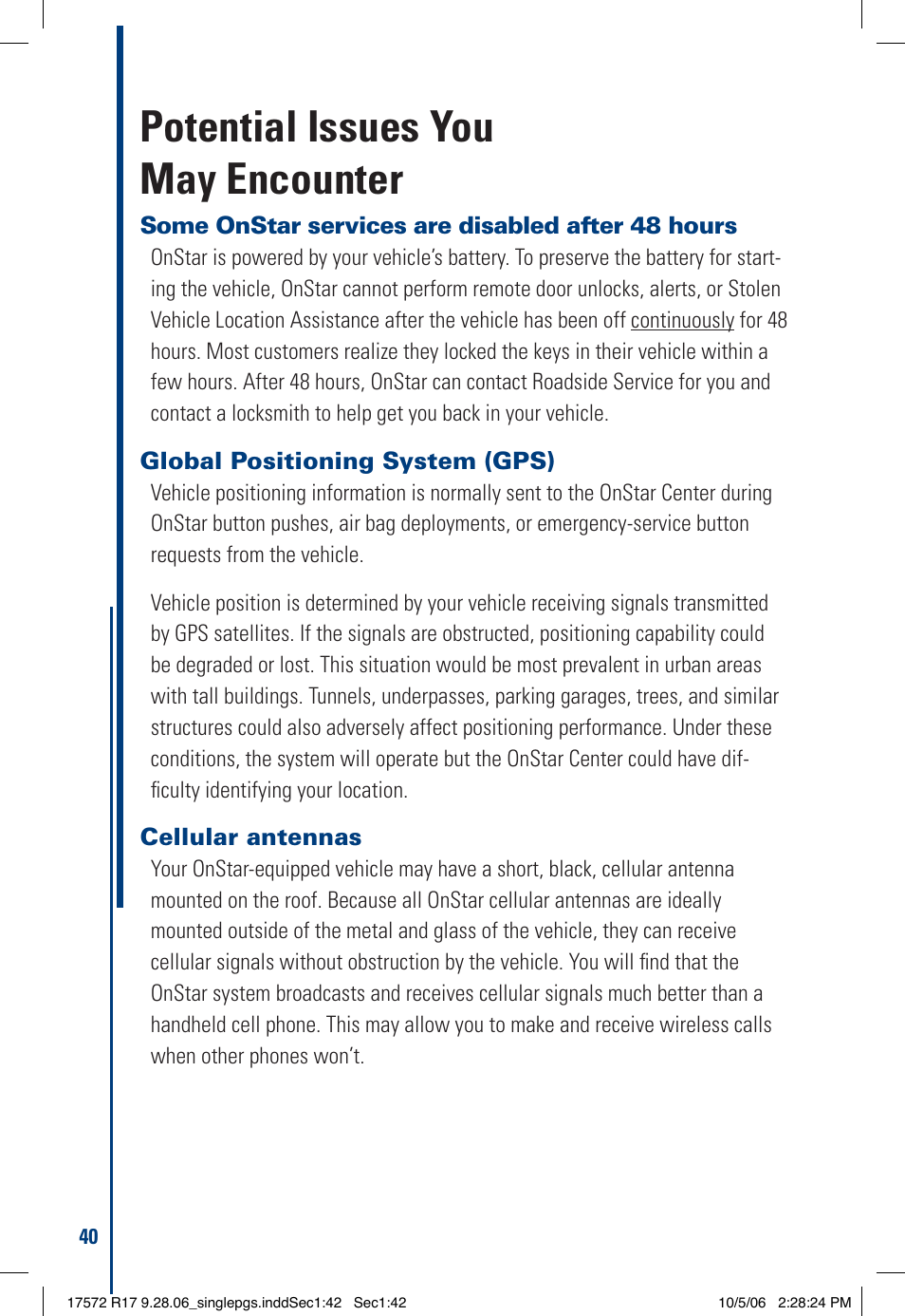 Potential issues you may encounter | OnStar 17572 R17 User Manual | Page 42 / 48