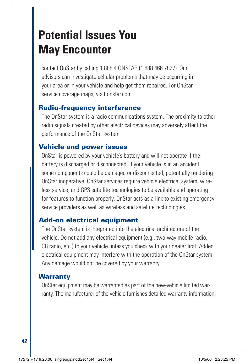 Potential issues you may encounter | OnStar 17572 R17 User Manual | Page 44 / 48