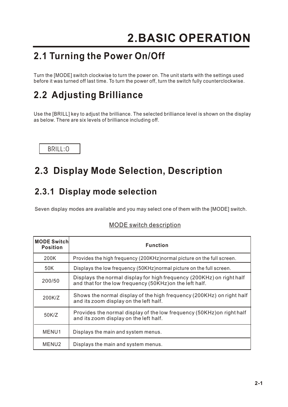 Т³гж 12, Basic operation, 1 turning the power on/off | 2 adjusting brilliance, 3 display mode selection, description, 1 display mode selection | Onwa KF-667 User Manual | Page 12 / 35