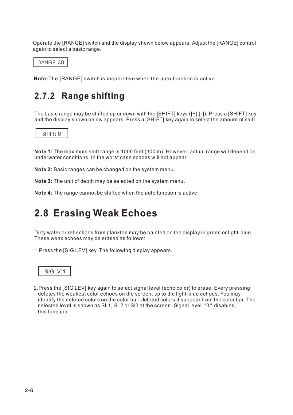 Т³гж 17, 8 erasing weak echoes, 2 range shifting | Onwa KF-667 User Manual | Page 17 / 35