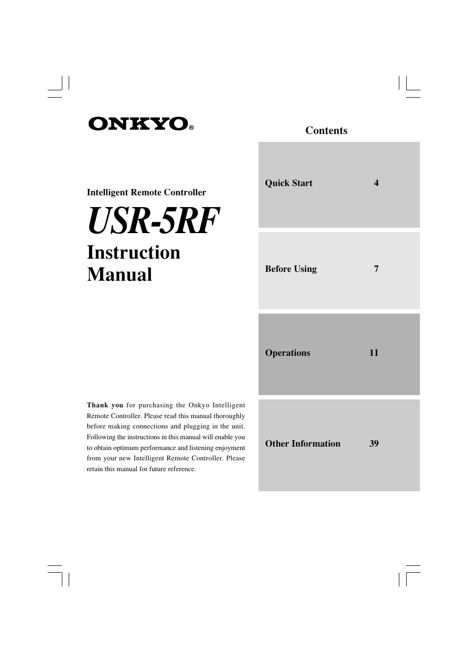 Onkyo USR-5RF User Manual | 44 pages